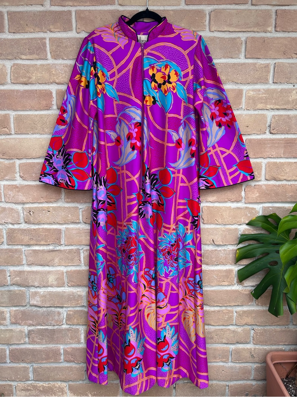 Vintage David Brown California Hostess Dress Caftan Psychedelic Floral M 70s